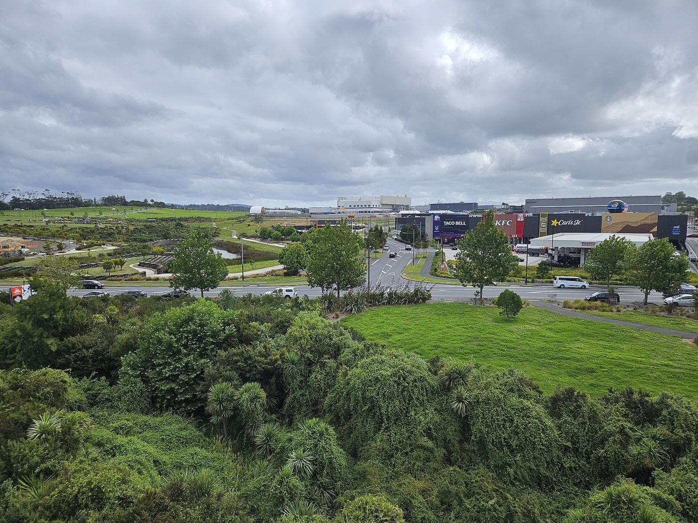 Westgate town centre and Northwest shopping area from Kopupaka Reserve